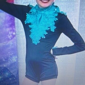 Black and teal floral printed bodysuit costume